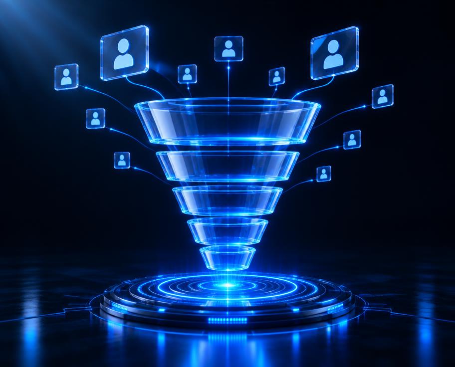 Embudo de ventas holográfico de cristal con tarjetas de contactos flotantes